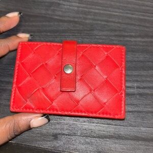 Bottega Veneta Red Woven Card Holder